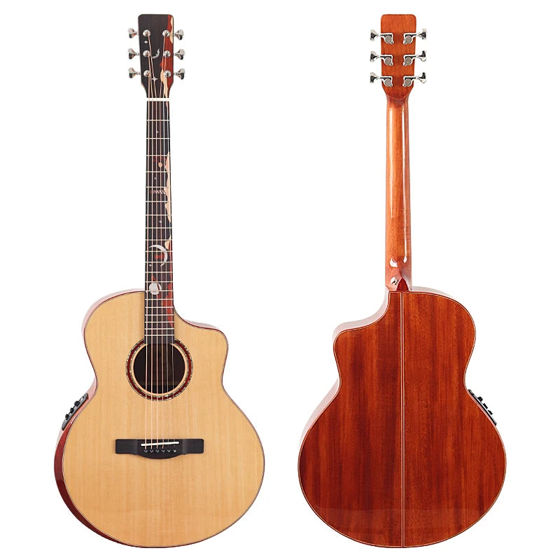 Chitarra acustica elettrica a 6 corde Chitarra elettrica folk con design tagliato con top in abete massello da 40 pollici con pickup