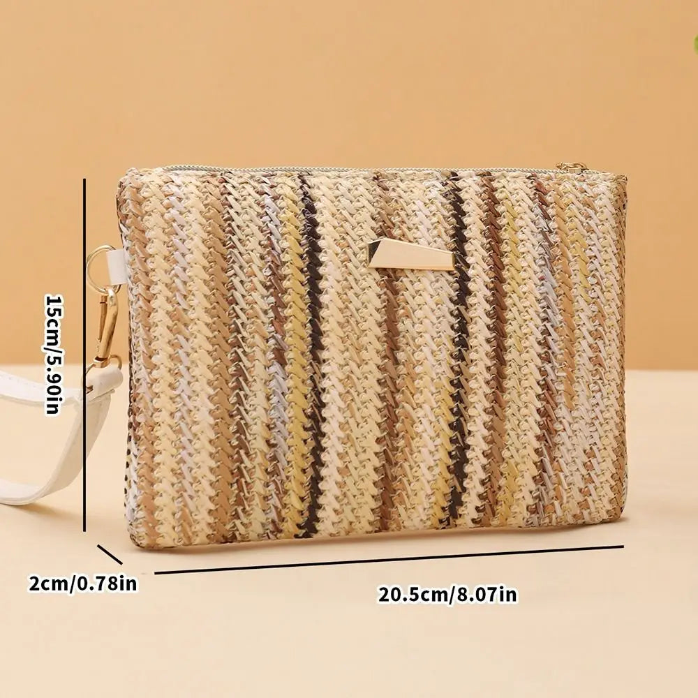 Borsa Intrecciata in Paglia Colorata alla Moda, Stile Retrò Bohémien, Portamonete da Polso
