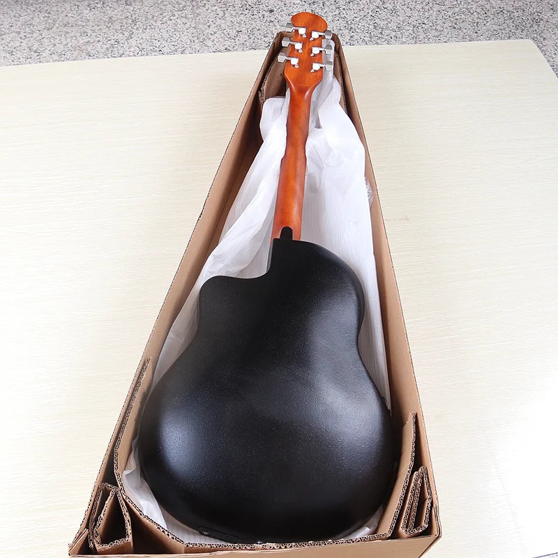 Chitarra acustica elettrica 6 corde con retro rotondo modello Ovation Marrone Chitarra acustica da 41 pollici con design tagliato Chitarra folk elettrica