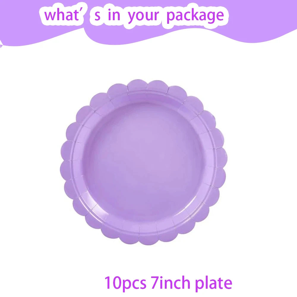 Piatti per feste usa e getta a forma di petalo viola chiaro blu da 7/9 pollici Ragazze Rosa Decorazione di compleanno per matrimoni Forniture per feste per baby shower