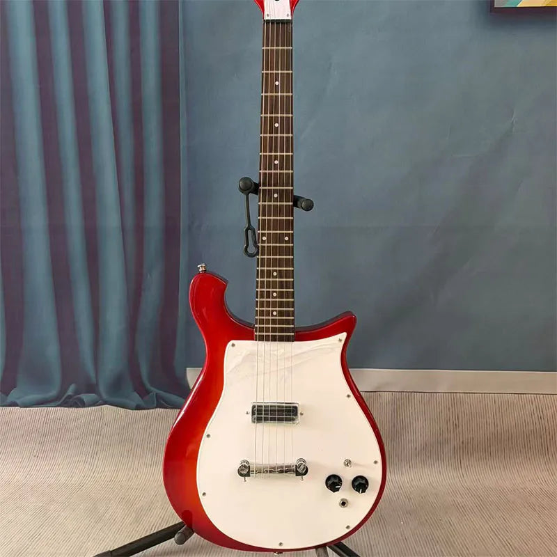 Chitarra elettrica rossa con pickguard bianco, corpo in legno massello, per destrorsi, per musica rock, spedizione gratuita