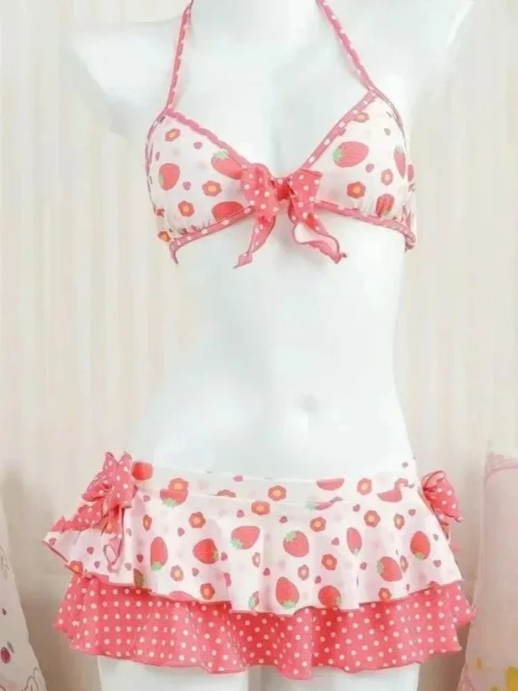 Set Bikini a 4 Pezzi con Vita Alta Fairy Sweet per Donne 2026 - Costume da Bagno Trendy Stampato Chic per Vacanze al Mare Festa Estiva alla Moda