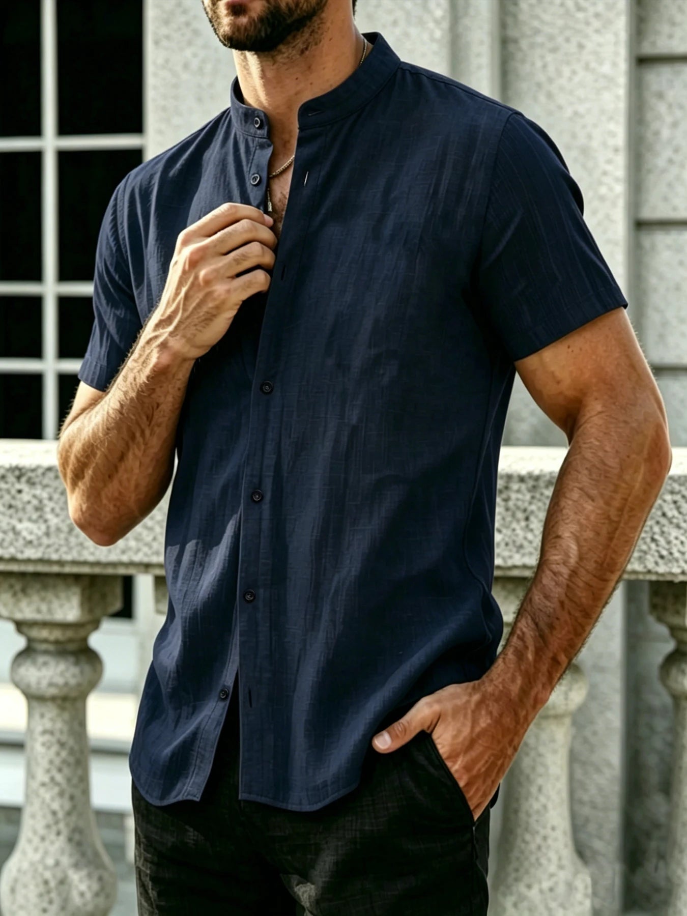 Camicia casual da uomo: morbida, comoda ed elegante in tinta unita. Adatto per il beach volley hawaiano, disponibile nella taglia media