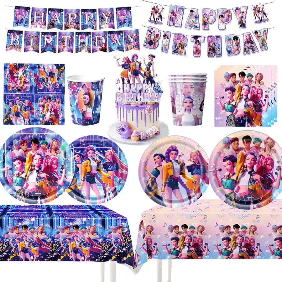 Decorazioni per Festa di Compleanno a Tema Squadra Cacciatrice di Demoni, Stoviglie, Tovaglia, Piatti di Carta, Regali, Portachiavi, Adesivi
