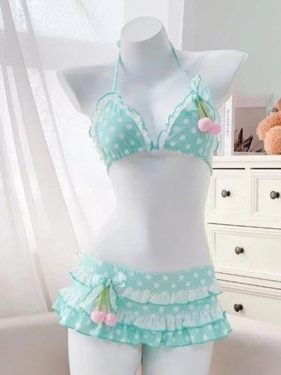 Set Bikini a 4 Pezzi con Vita Alta Fairy Sweet per Donne 2026 - Costume da Bagno Trendy Stampato Chic per Vacanze al Mare Festa Estiva alla Moda