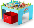 Tavolo da treno in legno, tavolo da attività 2 in 1 per bambini, set di treni in legno con scatola portaoggetti, regalo per bambini piccoli, ragazzi e ragazze