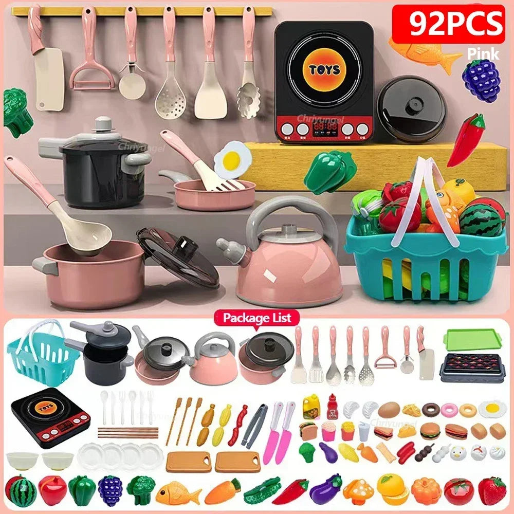 Set di giocattoli da cucina per bambini 92/86/69/59 pezzi Kit di accessori da cucina da gioco con pentole da gioco Fai finta di cibo Giocattolo da cucina Regalo per ragazze e ragazzi