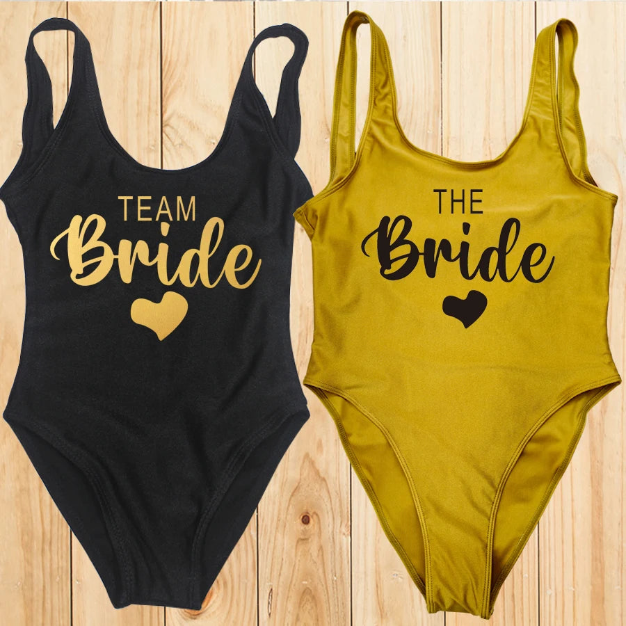 S-3XL costume da bagno intero donna Team Bride Summer Swimwear Higt Cut Low Back costume da bagno addio al celibato costume da bagno Beachwear