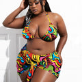 Set di 3 pezzi Sexy Set di Bikini di grandi dimensioni costumi da bagno a tazza grande da donna Halter costume da bagno africano da spiaggia Plus Size Cover Up costume da bagno