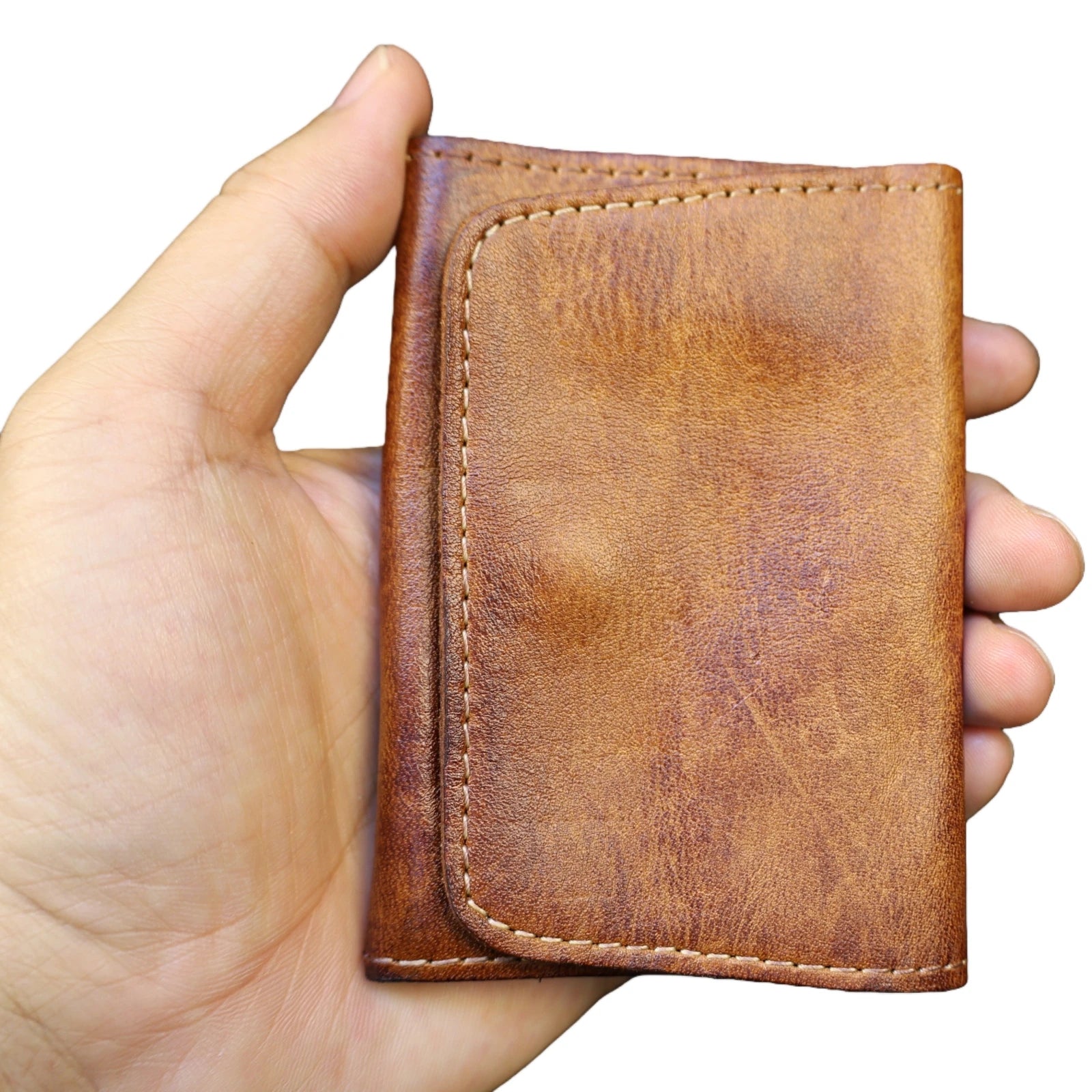 Portafoglio in vera pelle di vacchetta per uomo donna Portafogli da uomo corti corti vintage fatti a mano Porta carte compatto Portamonete in pelle
