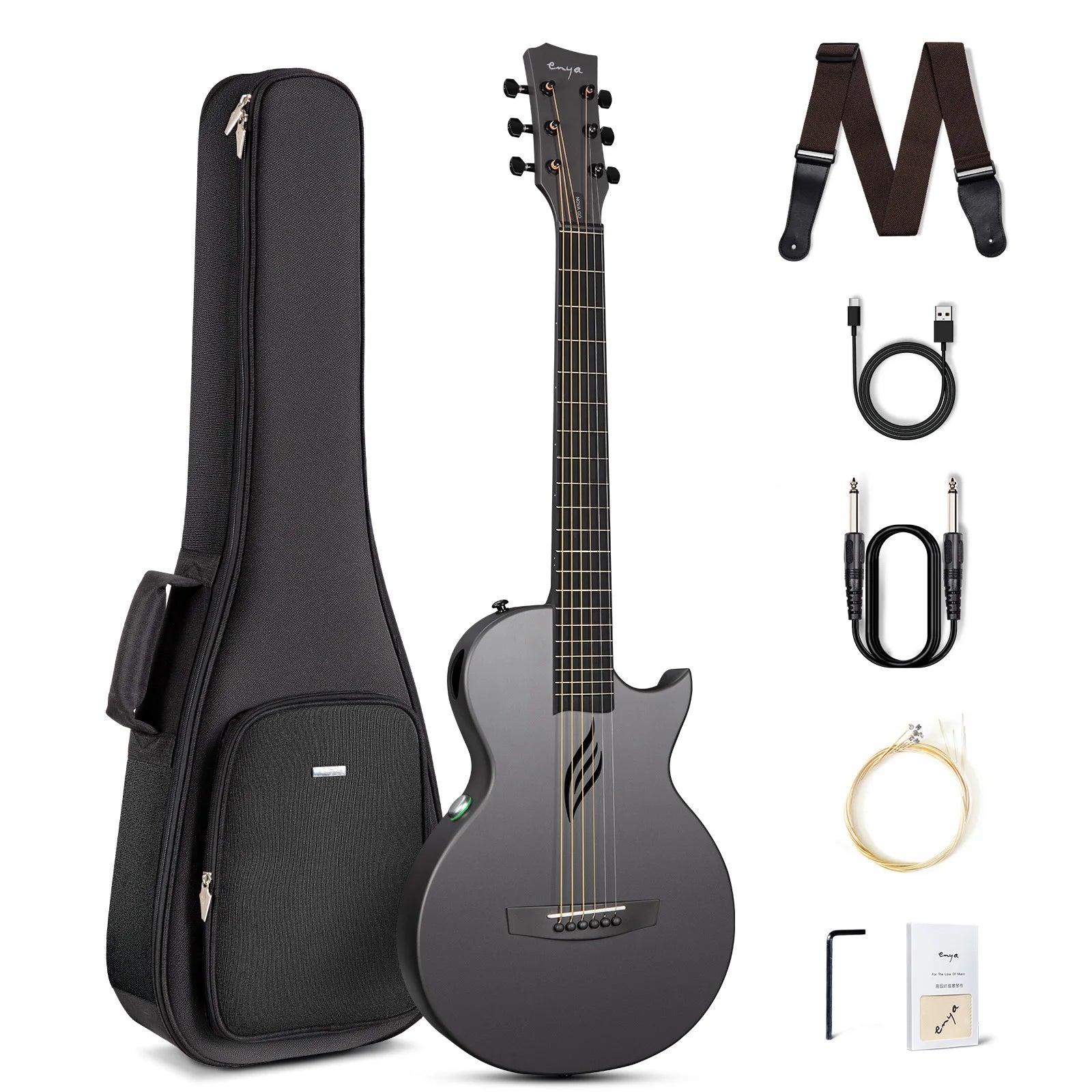 Enya NOVA GO SP1 Chitarra Acustica-Elettrica in Fibra di Carbonio da 35 Pollici con Effetti Integrati, Bluetooth e Pacchetto per Principianti
