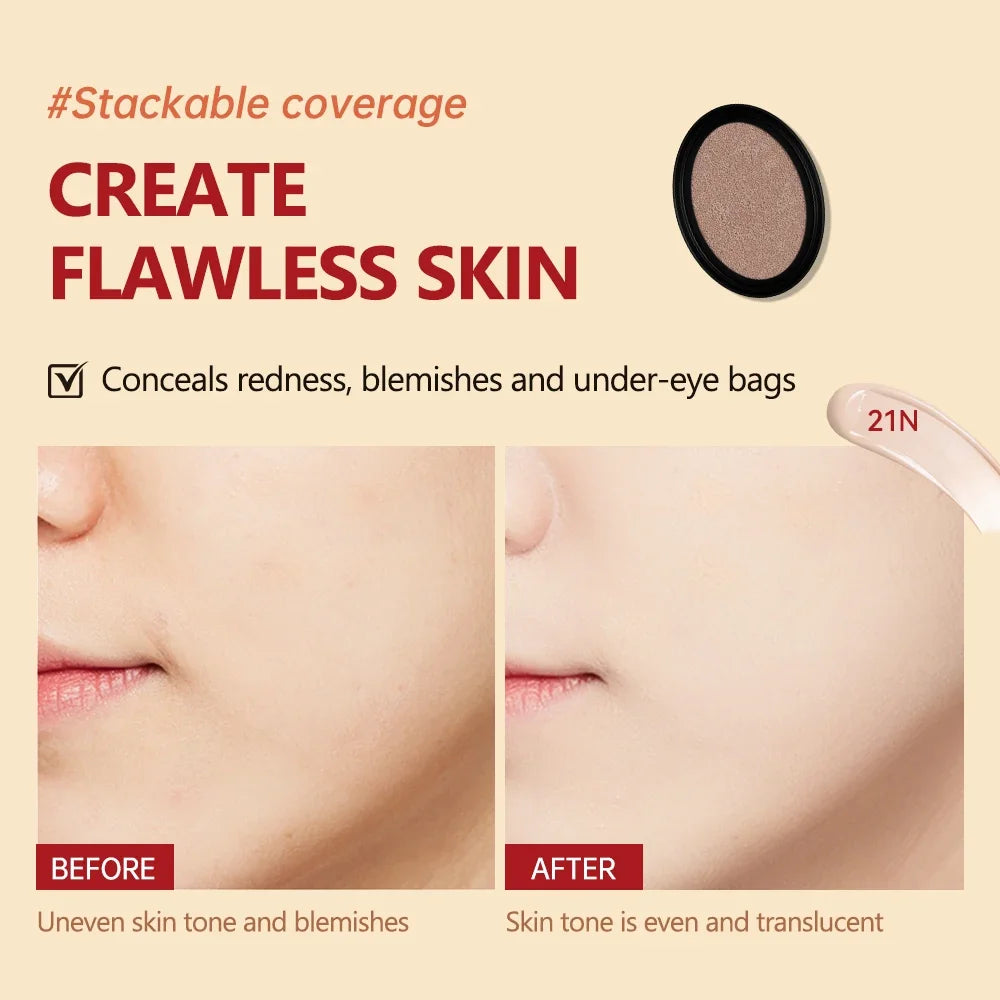 Waterproof Cushion Foundation Refill Semi-Matte Red Finish 72-Hour Wear Long-Lasting Buildable Coverage Sun Protection tirMakeup
