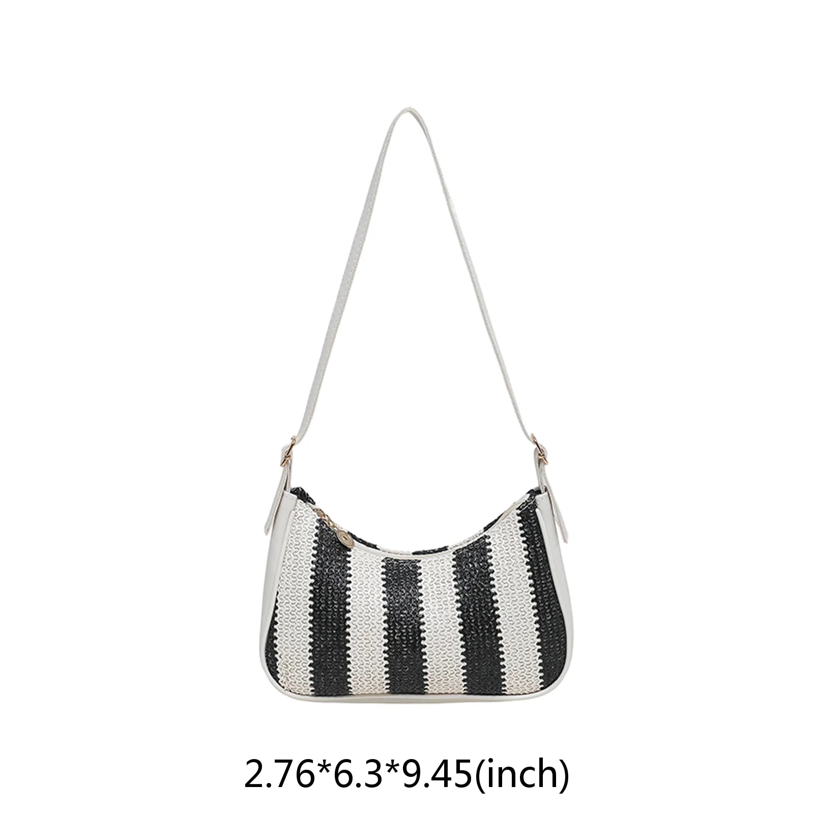 Borse a Spalla da Donna a Righe in Paglia, Borsa a Tracolla in Rattan Intrecciato con Cerniera, Pochette Hobo Femminile