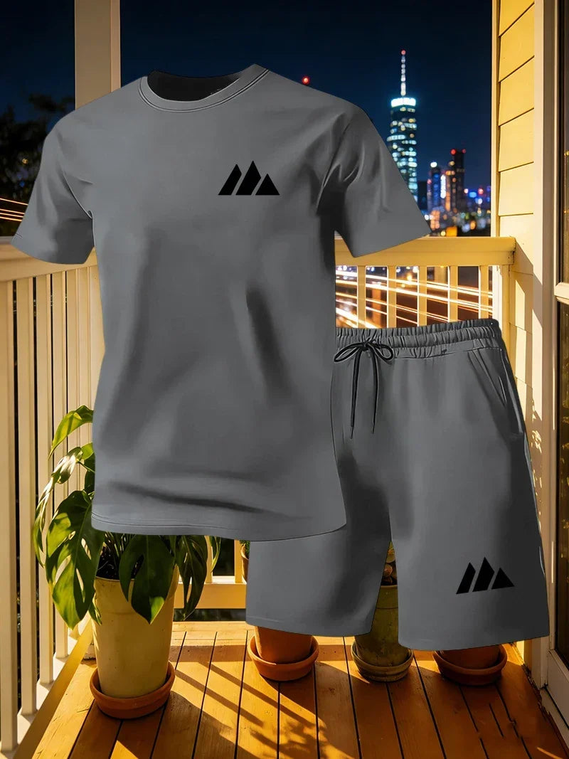 Set Estivo da Uomo: T-shirt a Maniche Corte ad Asciugatura Rapida e Pantaloncini, Completo Sportivo Urbano alla Moda per Corsa