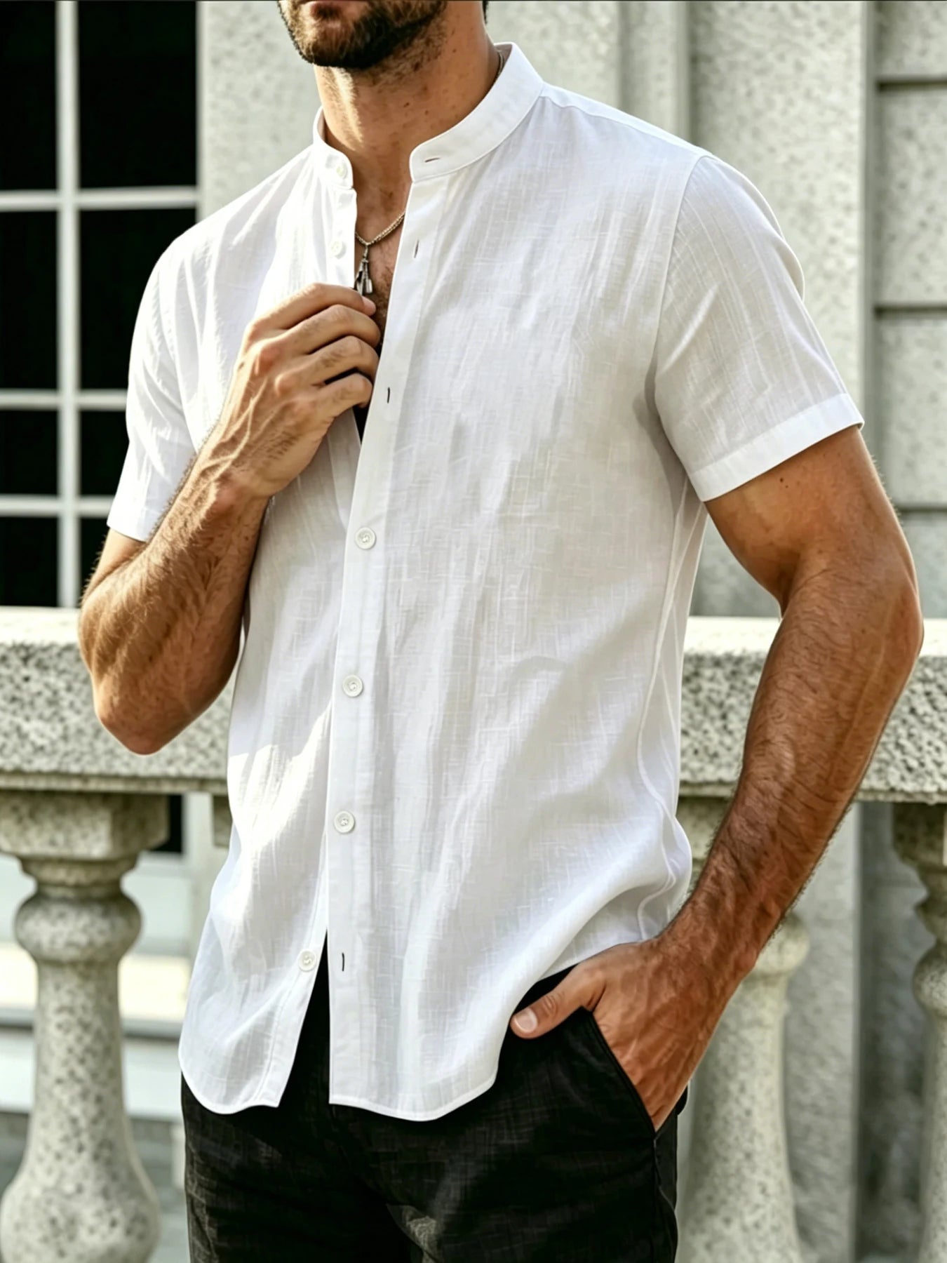Camicia casual da uomo: morbida, comoda ed elegante in tinta unita. Adatto per il beach volley hawaiano, disponibile nella taglia media