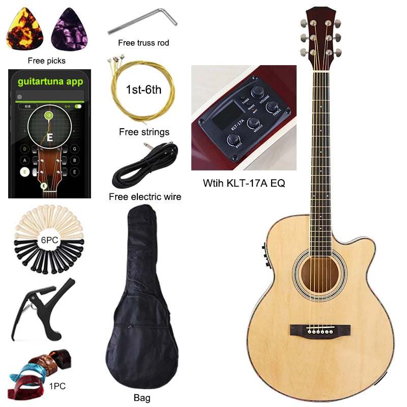 Chitarra elettrica acustica a corpo sottile Chitarra per principianti con Gig Bag gratuito Corda libera Colore bianco naturale Sunburst nero