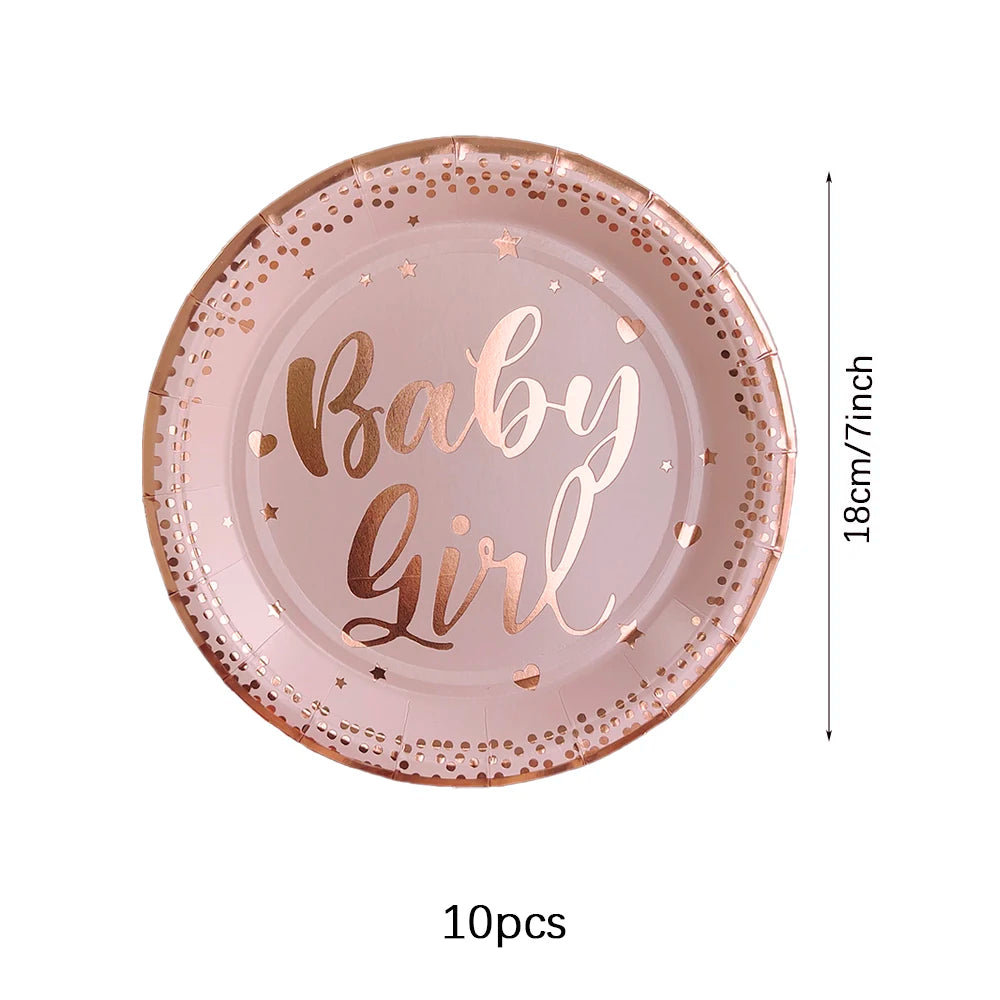 Set di stoviglie usa e getta per compleanno Rosa Oro rosa Piatti bianchi Tazze Tovaglioli Tovaglia Decorazione festa di compleanno per ragazza Baby Shower