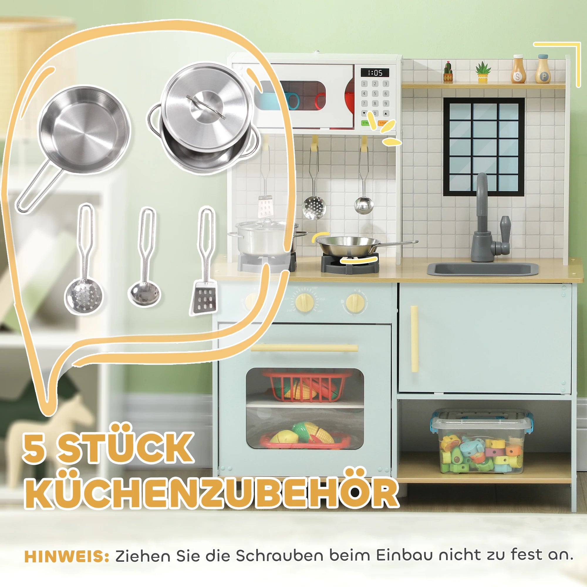 AIYAPLAY cucina per bambini cucina da gioco con forno a microonde, fornello e forno, accessori da cucina