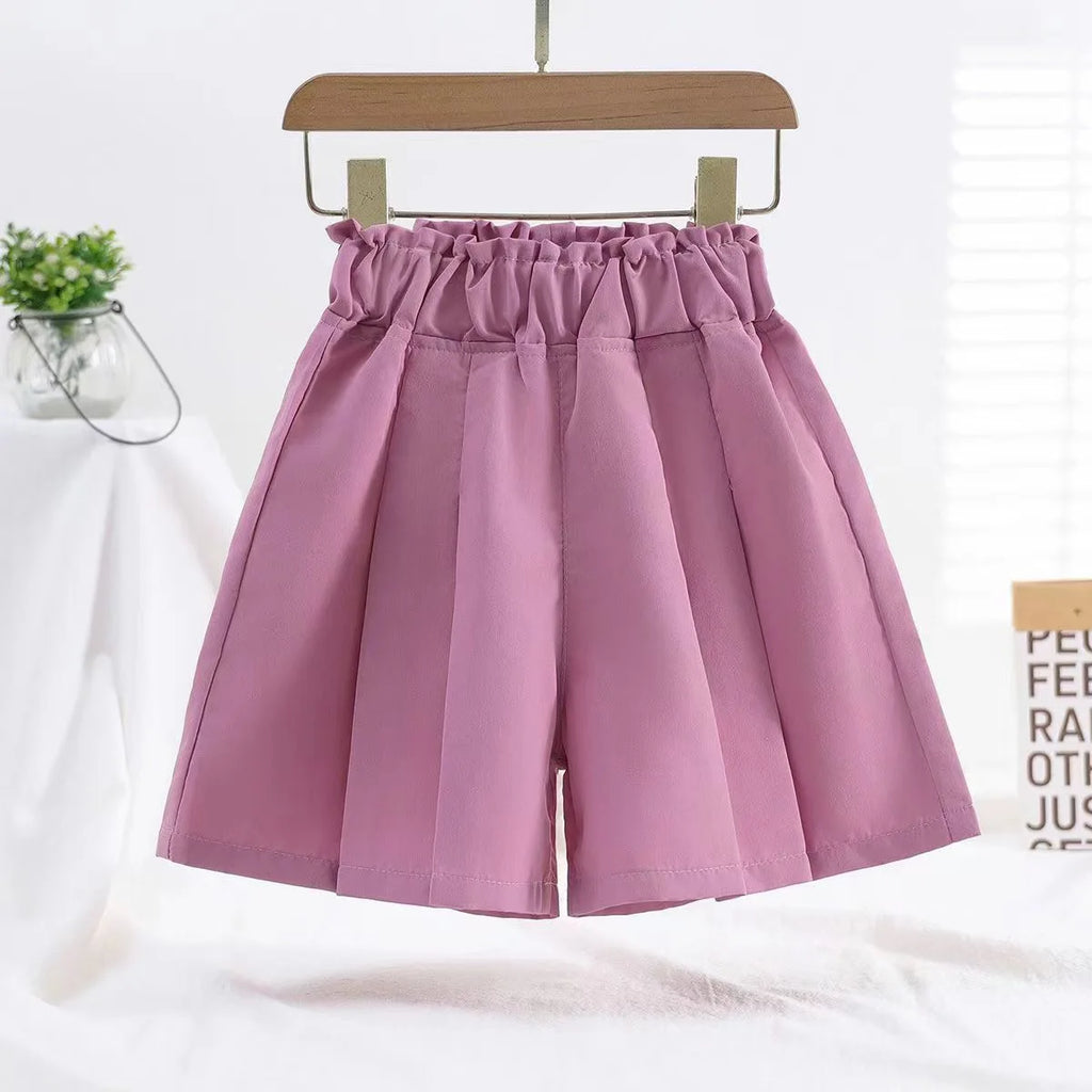 1/2/3 Pezzi Pantaloncini Larghi Estivi per Ragazze, Abbigliamento Casual da Esterno, Pantaloncini Sottili Traspiranti, Gonnellino con Fiocco, Abbigliamento Moda Bambina