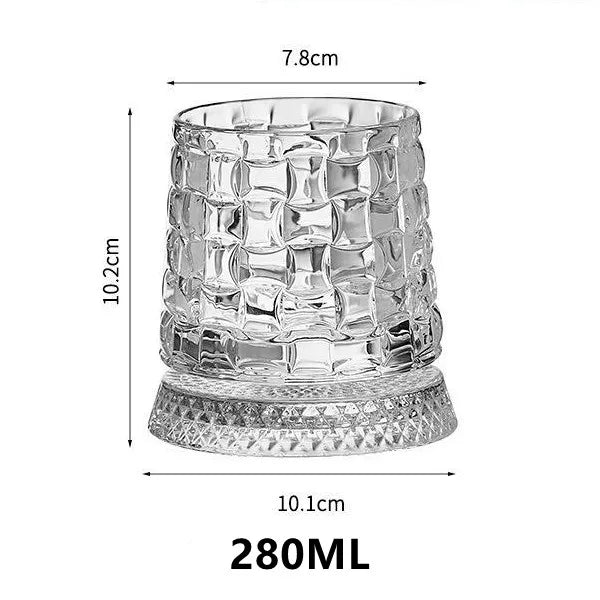 Bicchiere da whisky rotante da 280 ml Bicchiere da birra premium in cristallo creativo Tazza da liquore a rilievo con base dritta Stampo per bevande Bicchiere da vino