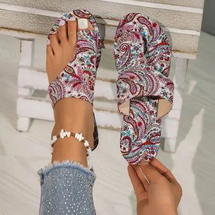 Ciabatte da Donna con Motivo Floreale Bohémien, Sandali Casual Leggeri, Infradito alla Moda, Ciabatte Comode per Casa, Disponibili in Taglie Grandi