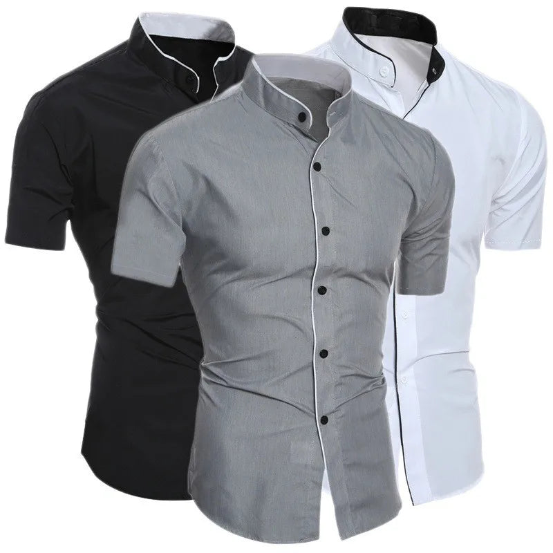 Nuova camicia a maniche corte da pendolarismo casual in tinta unita da uomo