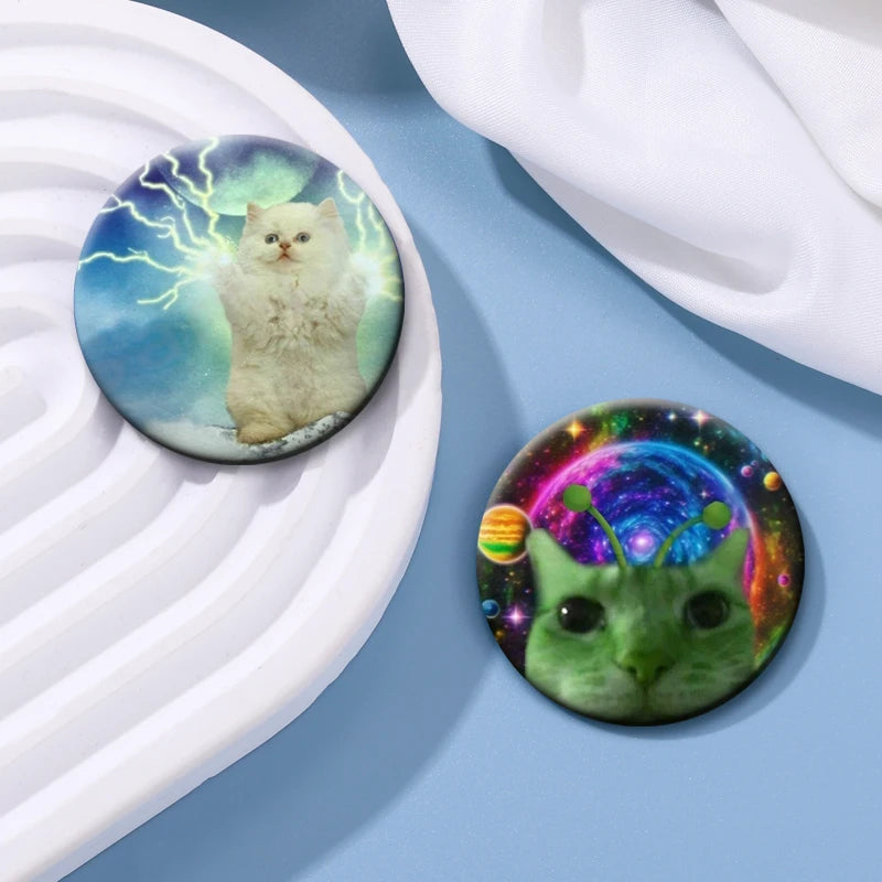 Simpatico e divertente arcobaleno gatto alieno spille con bottoni zaino abbigliamento decorazione spilla cartone animato fantascienza distintivo gioielli regali per bambini
