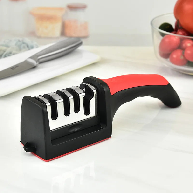 Affilacoltelli da cucina a 4 segmenti Pietra per affilare nera a tre usi multifunzionale per uso domestico