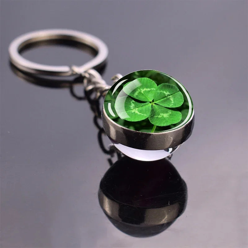 Portachiavi trifoglio Quadrifoglio Palla di vetro Ciondolo doppio lato Portachiavi in metallo Regalo gioielli fortunati per uomo Dropshipping