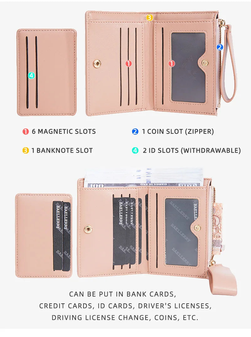 Portafoglio di Lusso Baellerry per Donne, Elegante Portamonete Sottile in Pelle PU con Scomparti Multipli per Carte