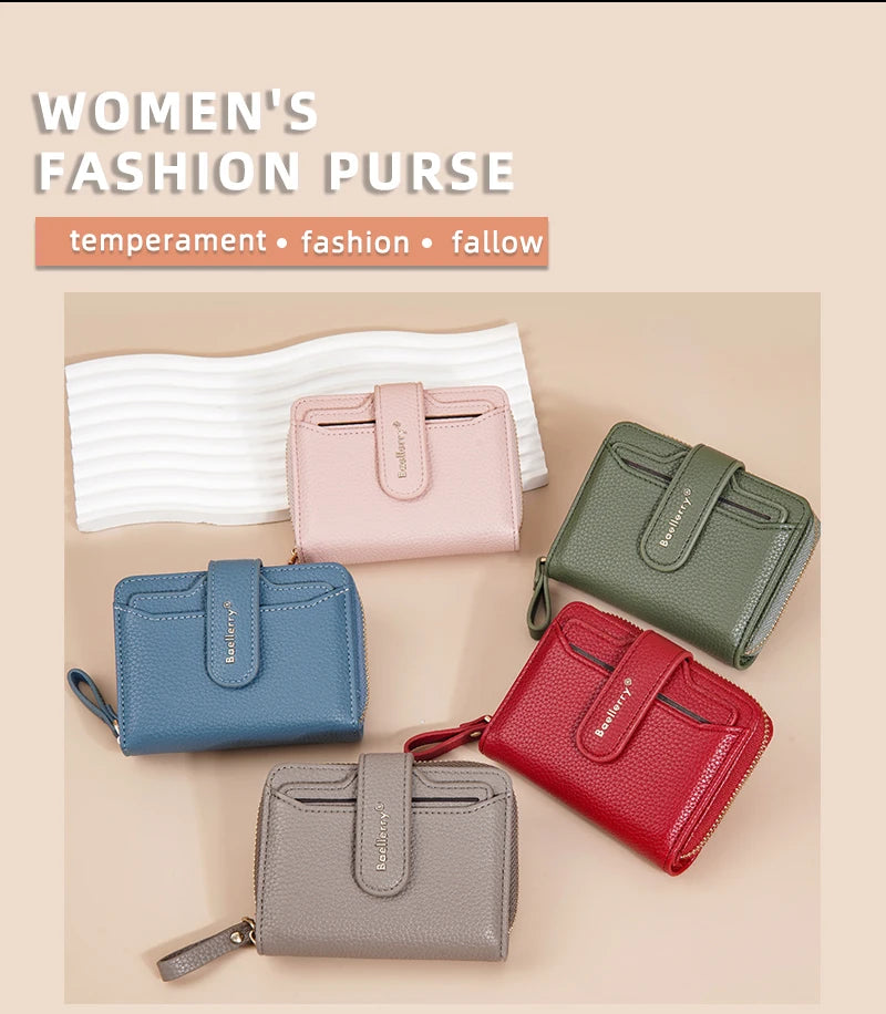 Portafoglio da Donna Baellerry Elegante con Chiusura a Zip, Multifunzionale con Protezione RFID, 6 Scomparti per Carte e Tasca per Monete, Regalo Minimalista