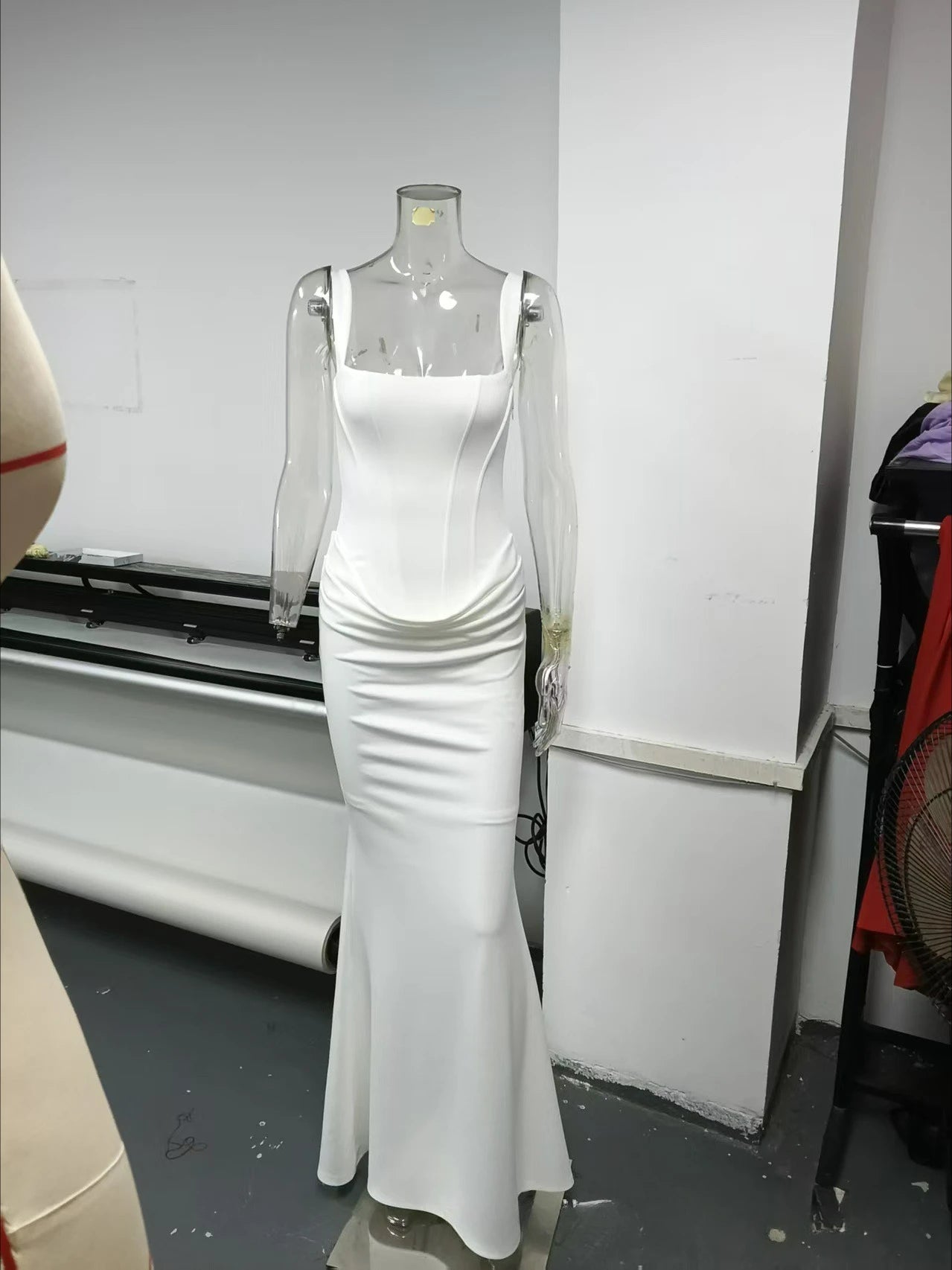 Suninheart Abito lungo da donna bianco Abito elegante con lacci Abito da cerimonia formale sottile per invitati a un matrimonio
