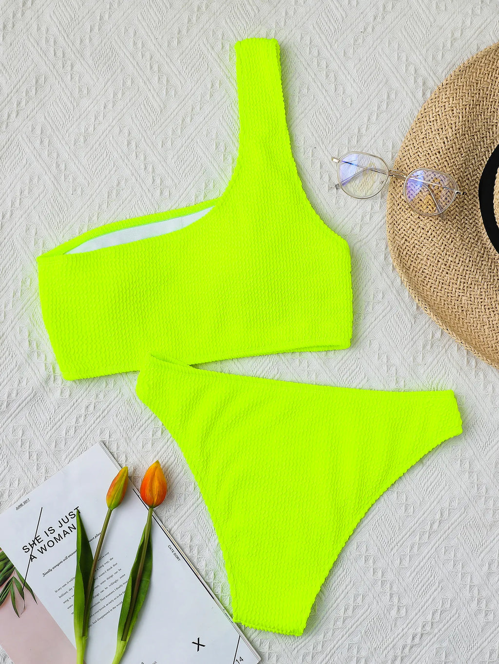 Costume da bagno bikini monospalla strutturato costume da bagno taglio alto costume da bagno solido donna moda brasiliana 2025