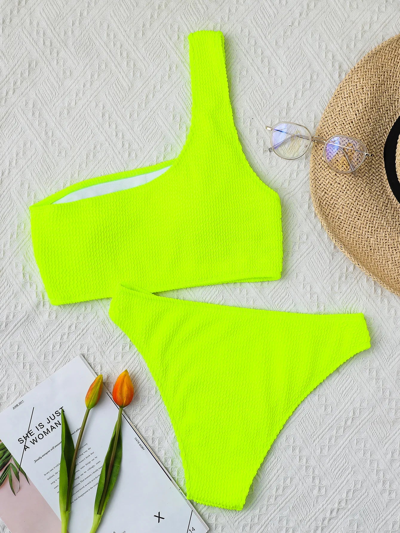 Costume da bagno bikini monospalla strutturato costume da bagno taglio alto costume da bagno solido donna moda brasiliana 2025
