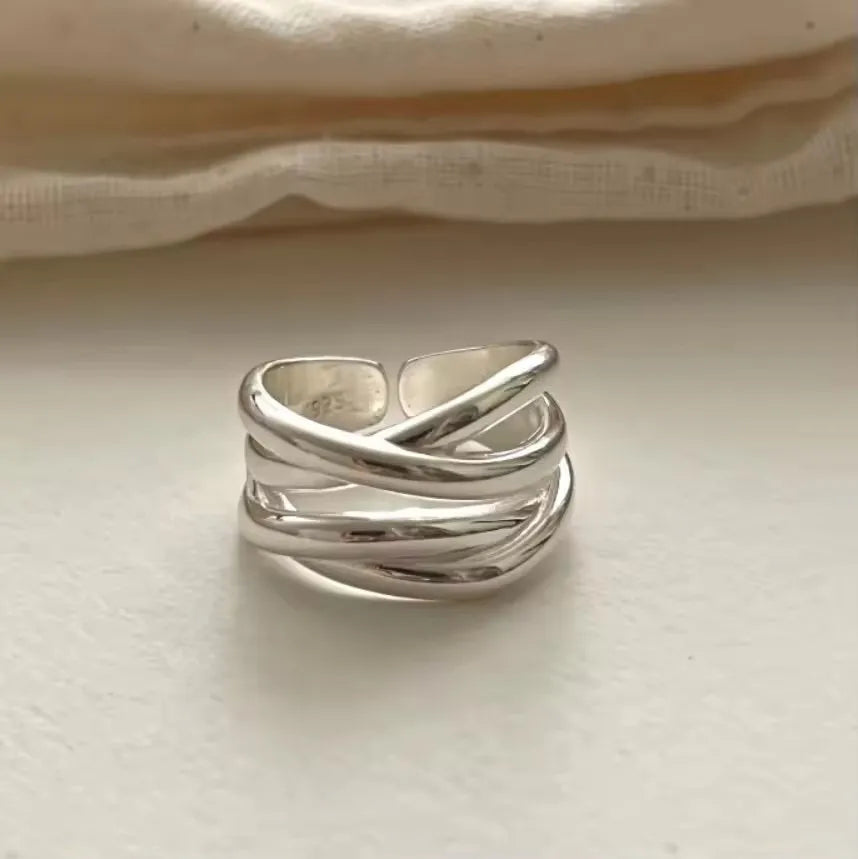 PANJBJ 925 anelli in pietra nera geometrica in argento sterling per le donne ragazza coreana semplice regolabile coppia gioielli Dropshipping