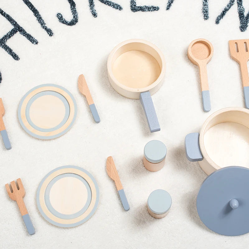 Giocattoli da cucina di simulazione per bambini in legno, giocattoli educativi per la prima educazione, vasi e padelle di simulazione, cibo, chef di giochi di ruolo