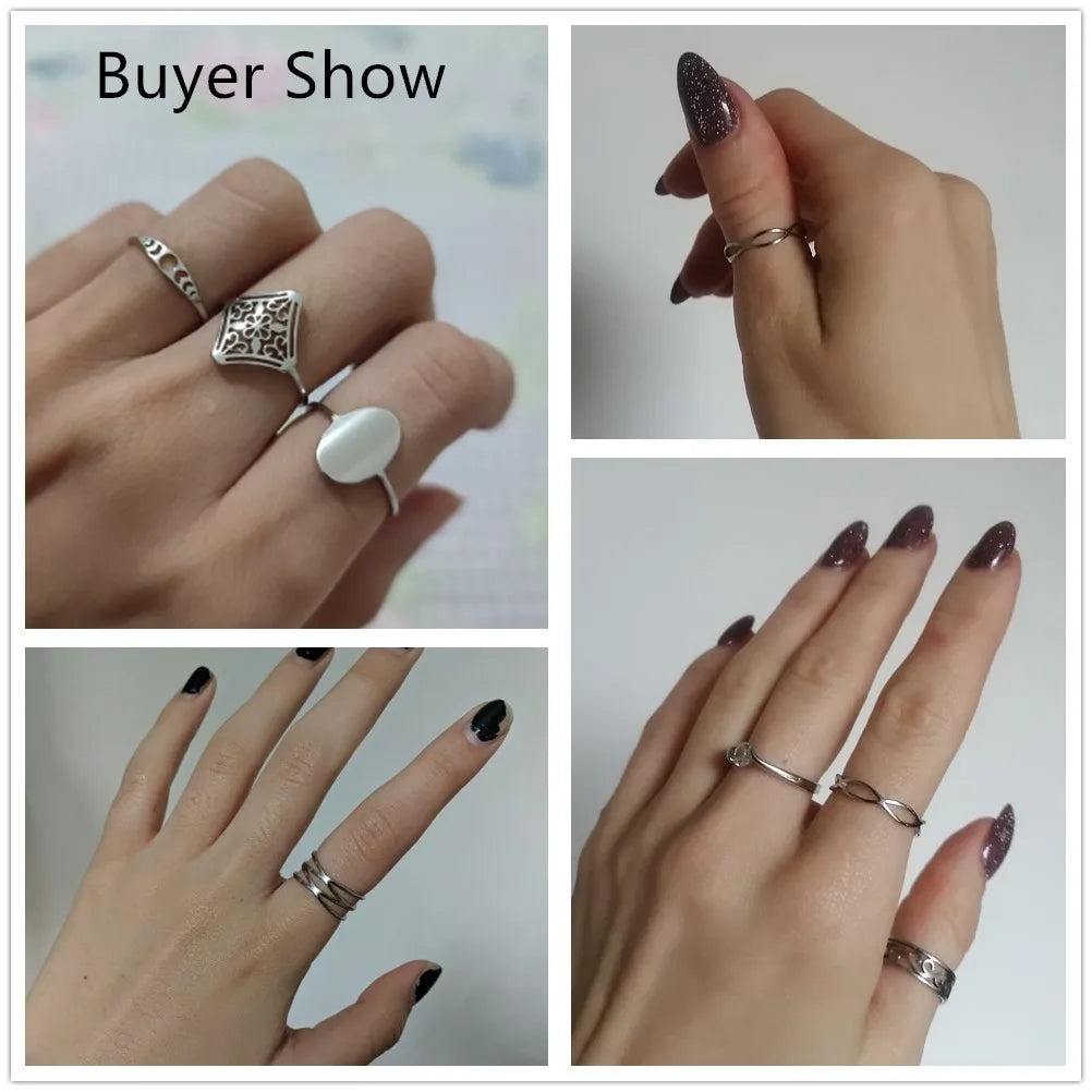Skyrim Anello da donna in acciaio inossidabile Semplice cuore Farfalla Fasi lunari Anelli da dito geometrici Regalo di nozze per l'amante Commercio all'ingrosso