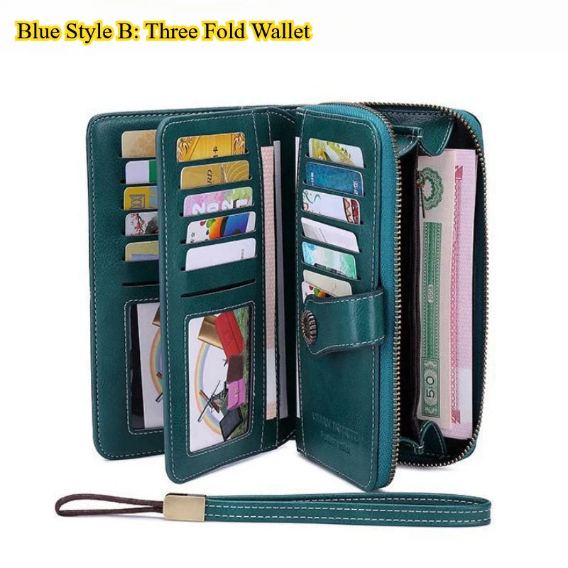 Portafoglio da donna di alta qualità, antifurto, in pelle, con cerniera lunga, grande, pochette da donna, porta carte.