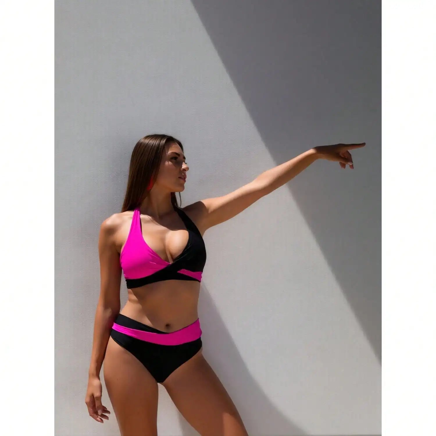 Costumi da bagno a due pezzi da donna a vita alta, push-up, con laccetti incrociati, per l'estate e la spiaggia, per adolescenti e adulti