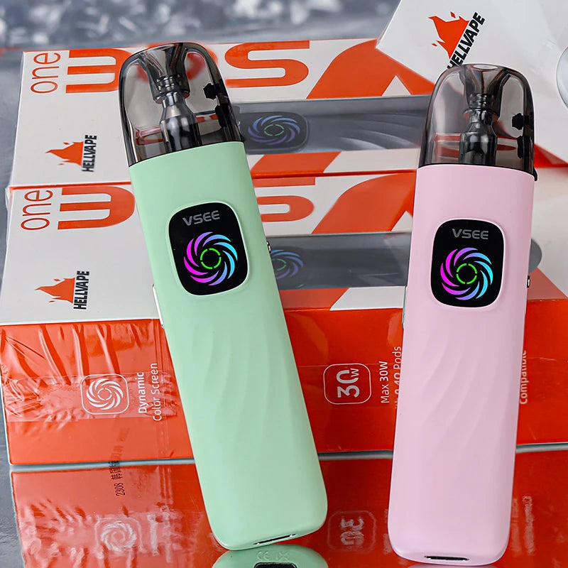 Originale Hellvape Vsee One Kit Vape Pen 2ml Sistema pod vuoto Riempimento superiore 1000mah 30W Schermo dinamico 0.8ohm Bobina a rete E-Cigaretta