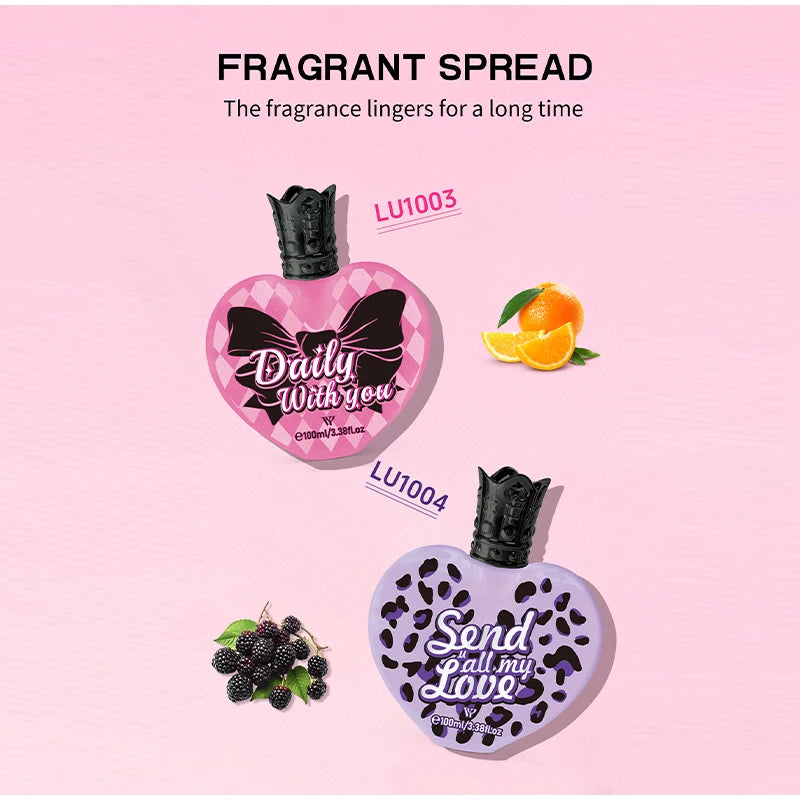Creative Brand Unisex Heartshaped Perfume Fresh Natural Orange Berry Woody Rose Light Perfume Sweet Girlish Love Fragrance Spray