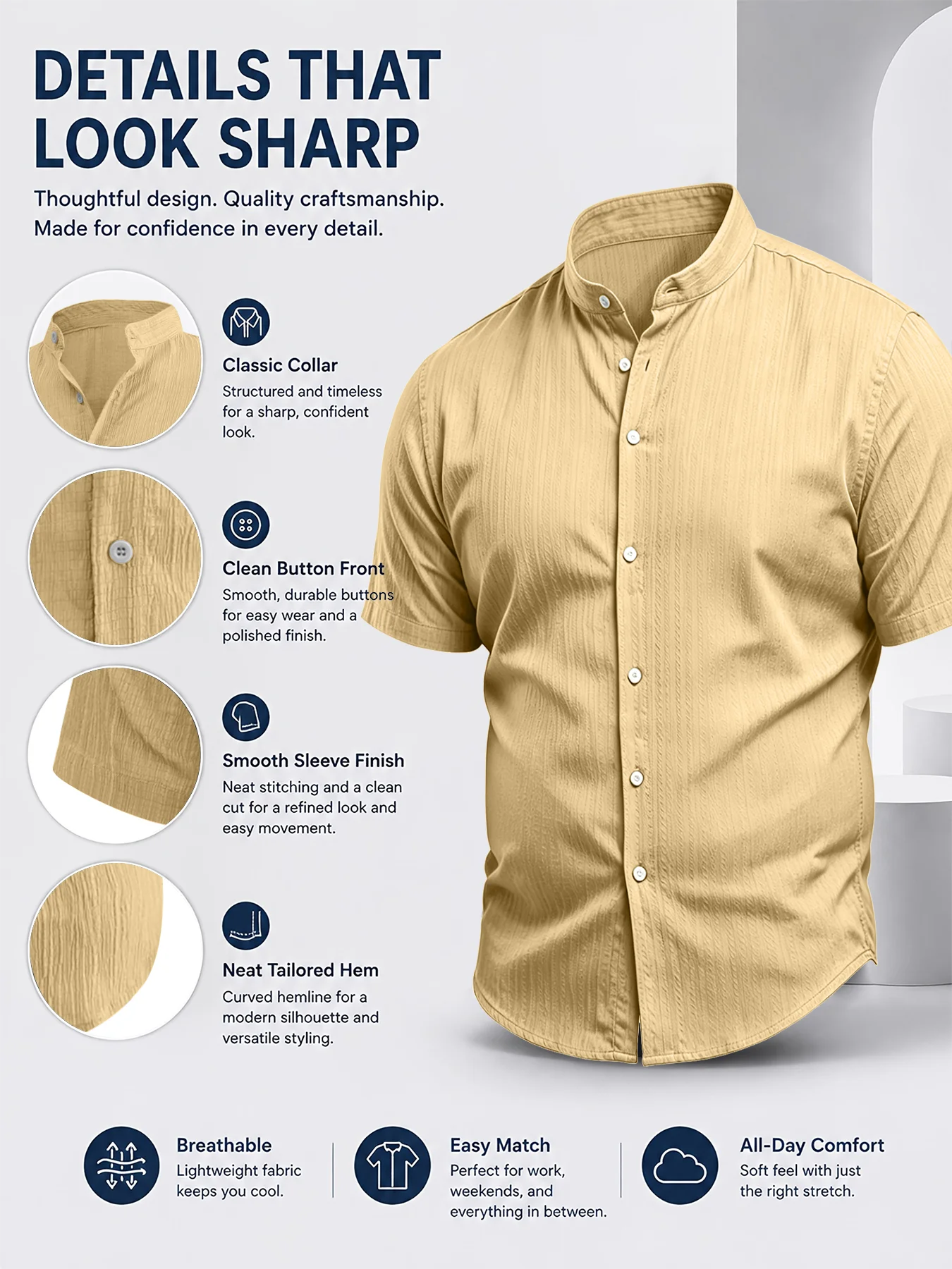 Camicia Casual da Uomo Taglie Forti 2XL-6XL Estiva Traspirante a Maniche Corte con Bottoni per Vacanze al Mare in Tessuto Morbido Testurizzato Vestibilità Ampia