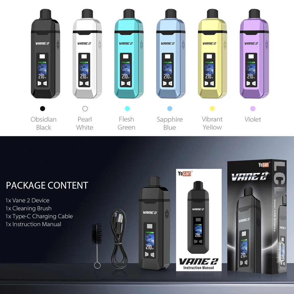 Vaporizzatore per erbe secche originale Yocan Vane 2 Batteria ricaricabile da 1200 mAh Camera in ceramica con display LCD a colori Kit per sigaretta elettronica