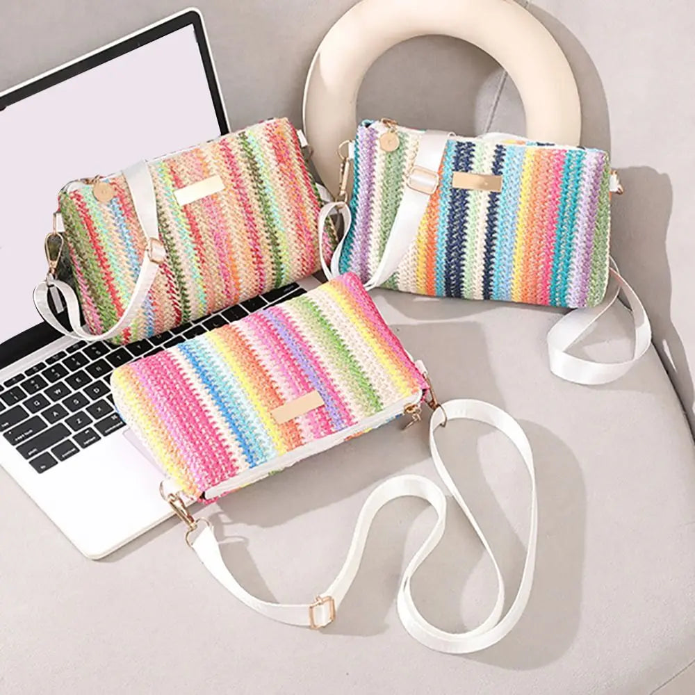 Borsa in tessuto arcobaleno colorato alla moda con tracolla regolabile, organizer da viaggio, borsa a tracolla per ragazze, borsa a tracolla portatile, gita casual