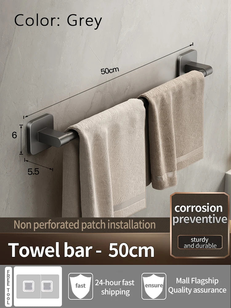 Bathroom Towel Holder Without Drilling Bathroom Black Towel Rack Towel Bar Self-Adhesive Bathroom Towel Rack Towel Rail