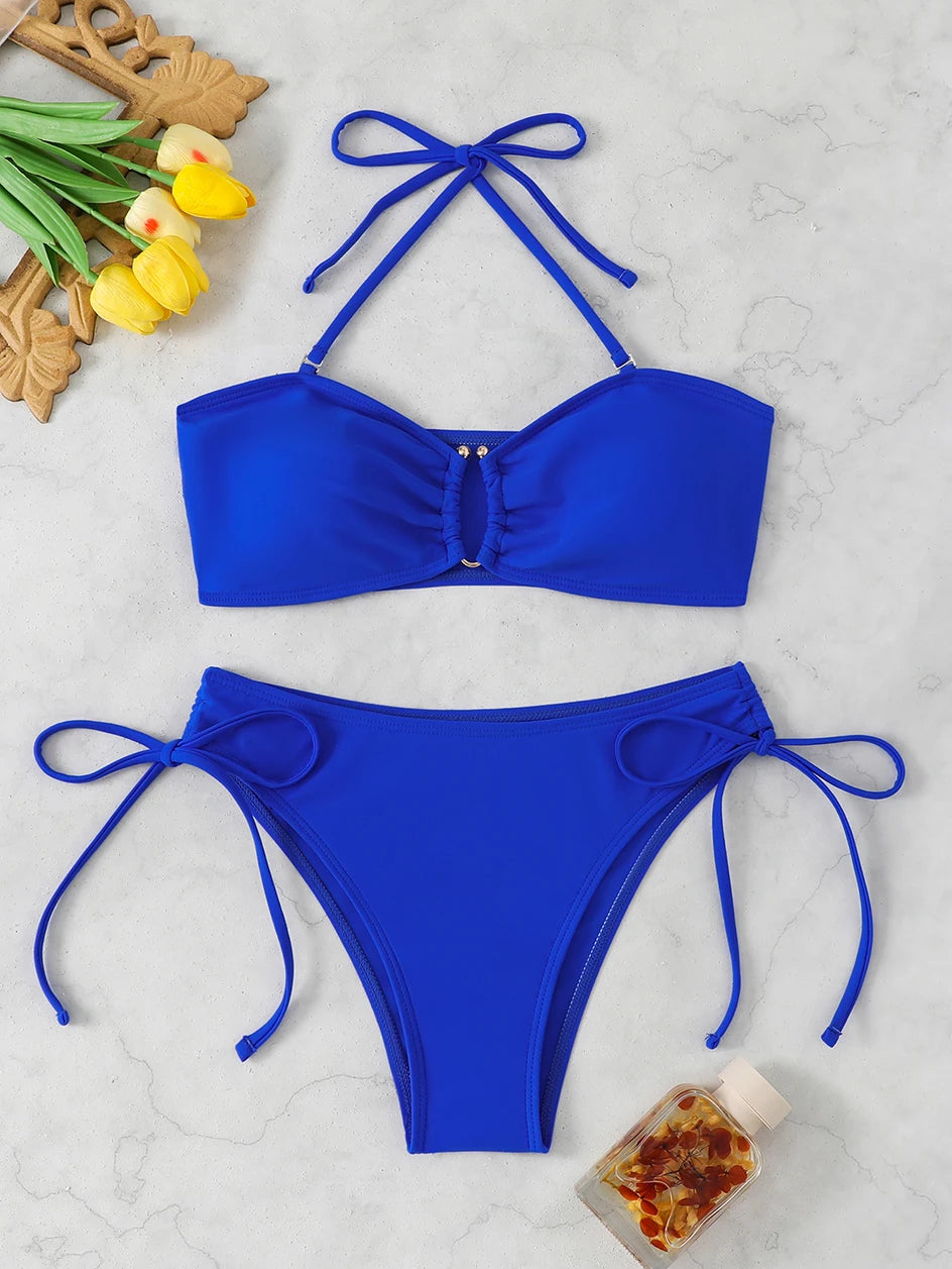 Bikini a Vita Alta da Donna 2026, Costume da Bagno Annodato, Abbigliamento da Spiaggia Brasiliano con Push-Up