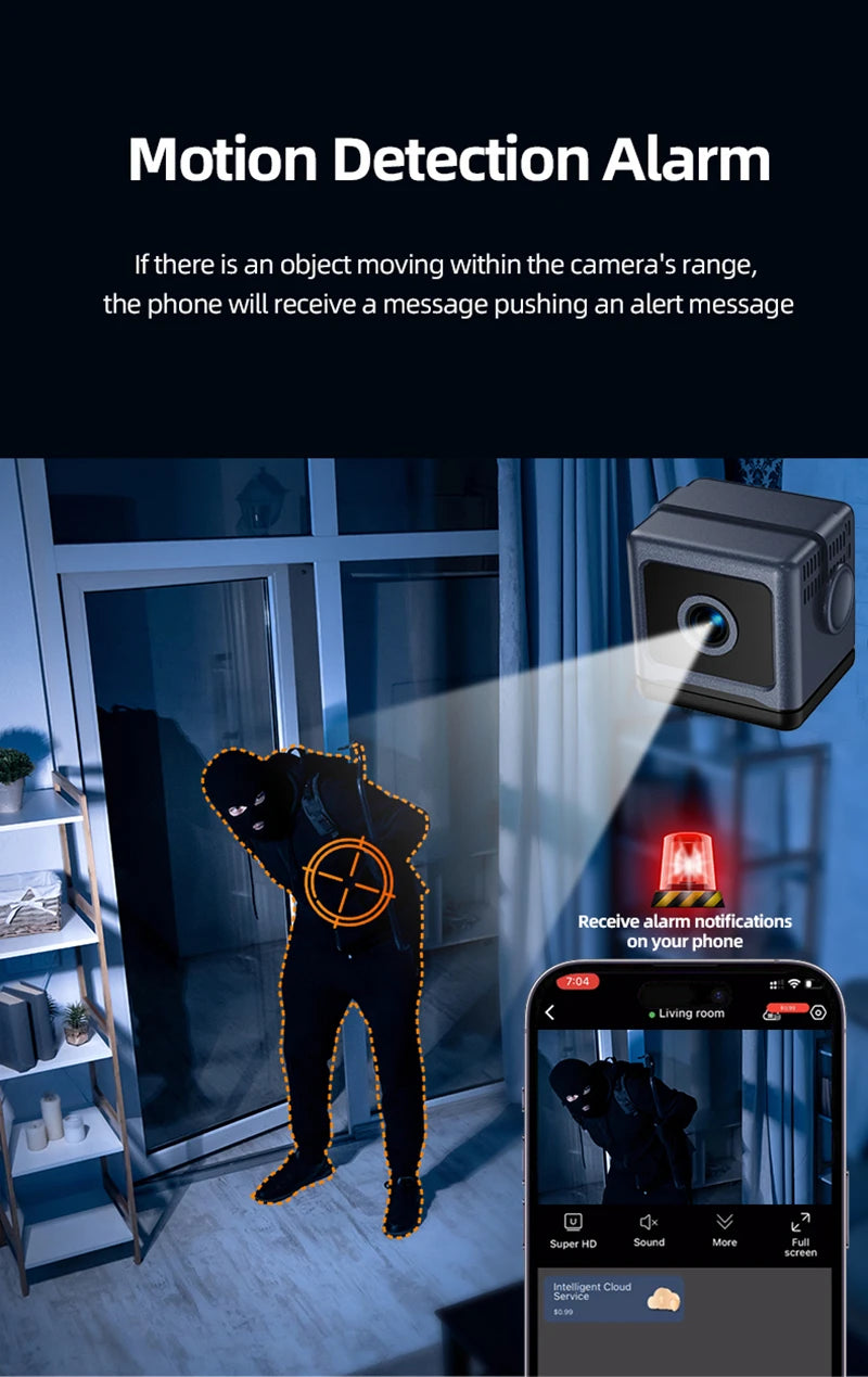 Wireless Mini WiFi Security Camera Smart Home IP Remote View Small Camcorder Built-in Battery Night Vision Invisible Cam