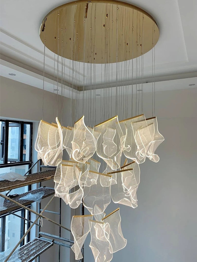 Modern Light Luxury Light Guide LED Long Strip Chandelier Living Room Dining Room Whole House Complete Set Lighting Duplex Rotat