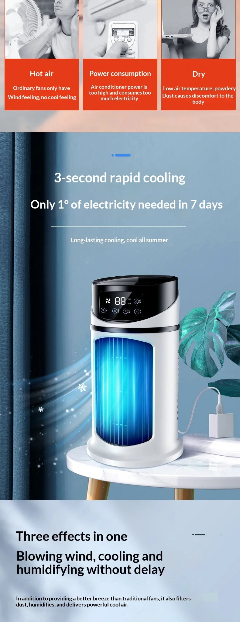 Mini condizionatore d'aria portatile, ventilatore rinfrescante ad acqua, climatizzatore per ufficio, condizionatore d'aria mobile
