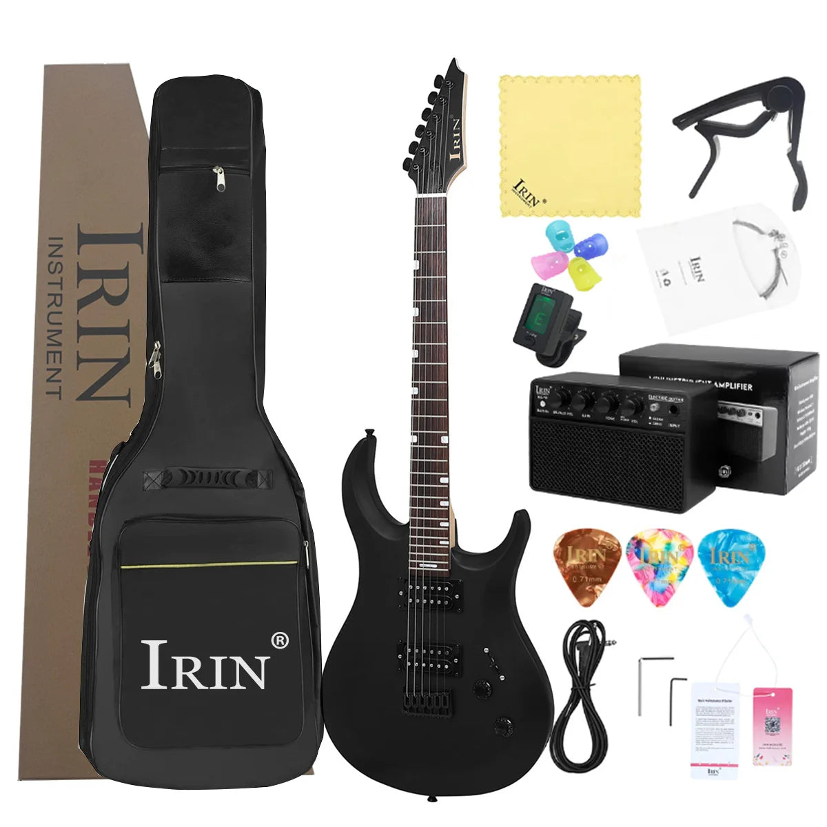 Chitarra elettrica IRIN a grandezza naturale R-370 Chitarra elettrica a 24 tasti con doppio pickup con custodia e pacchetto di accessori Pacchetto di avviamento per principianti